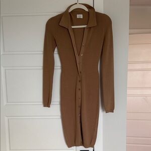 Aritzia Camel Long Sleeve Button-Up Dress